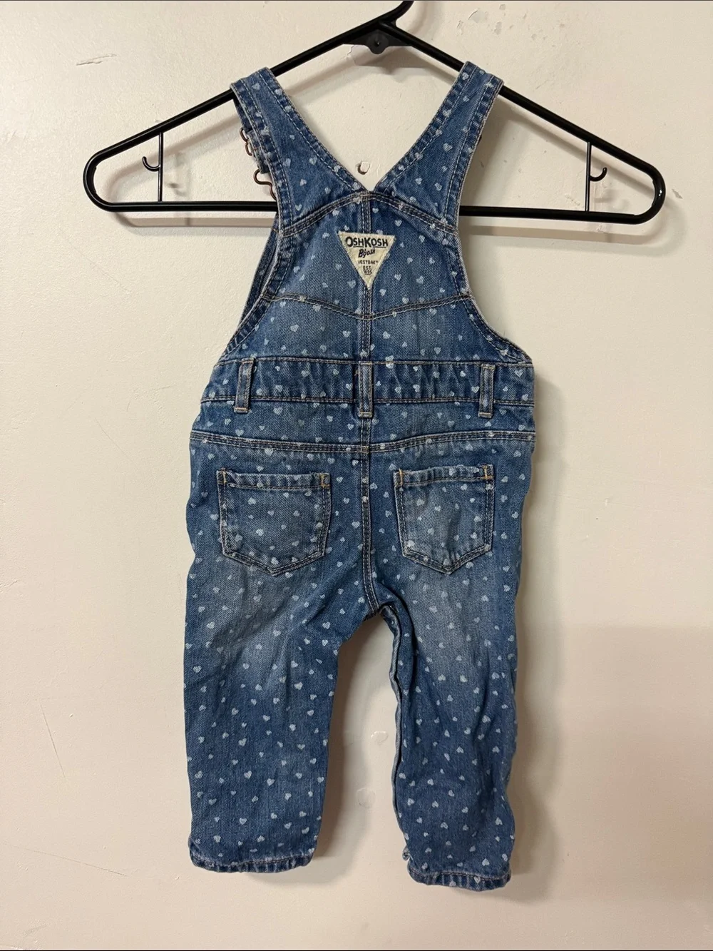 OshKosh B'gosh Blue Denim Heart Print Overalls